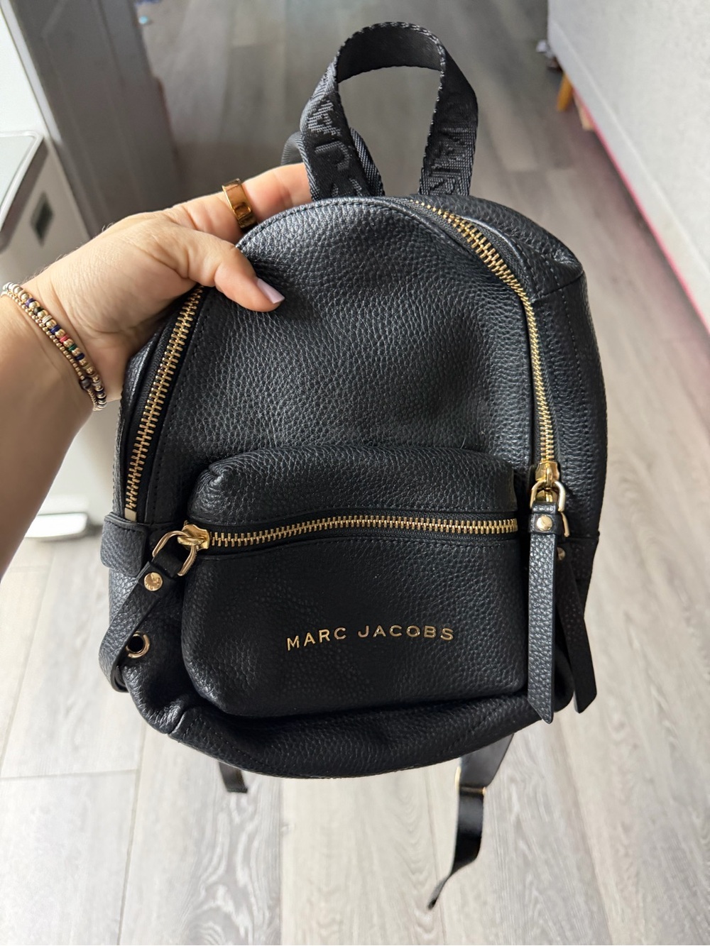 Marc Jacobs Black Pebbled Leather Mini Backpack with Gold Hardware